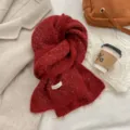 Gezellige rode mohair gebreide sjaal voor dames, warme winter nekverwarmer, fluffy mode accessoire. - Rood