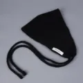 Cagoule tricotée en 100% laine noire avec de longs liens, bonnet chaud d'hiver. - Noir