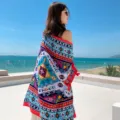 Women ethnic print beach scarf lightweight summer vacation travel shawl sun protection wrap. - 38