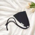 Black 100% wool knitted tie headscarf for women, winter warm solid color ear protection cap. - Gray