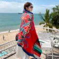 Detailed view of vibrant ethnic beach scarf, lightweight wrap for sunny vacation days. - 40