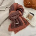 Detailed view of cozy brown mohair knit scarf with warm color block texture for winter style. - 8# Pumpkin Orange