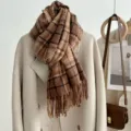 Cozy brown plaid tassel scarf, thick warm winter fashion wrap for women and girls. - Picture Color 6