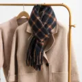 Classic retro plaid winter scarf with cozy fringe design, thick warm shawl for women daily wear. - 5#Navy Blue