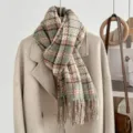 Ruitjes sjaal met franjes voor dames Koreaanse stijl warme winter comfortabele halsdoek - Groen
