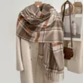 Autumn winter plaid scarf warm versatile fashion tassel imitation cashmere shawl for women - Coffee