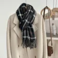 Classic retro black and brown plaid imitation cashmere winter warm cozy scarf shawl. - 200cm / Black