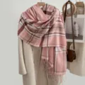 Herfst winter ruitjes sjaal gezellige franje kasjmier stijl warme mode accessorio - Roze