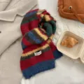 Detail wollen sjaal met meerkleurige strepen, gezellige winter nekwarmer comfortabel. - Stijl 1
