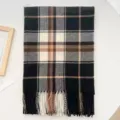 Classic black grey brown plaid winter scarf with cozy fringe design for women warmth. - Korean Style Plaid Black & White