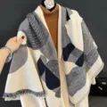 Autunno inverno spesso finto cashmere sciarpa scialle geometrico elegante caldo donna - Floreale Grigio