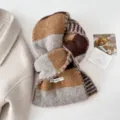 Colorblock striped knit winter scarf for women, soft cozy warm fashion neck warmer scarf. - 20x160cm / Color Block Scarves - Beige & Coffee