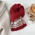 Cozy winter knit scarf with retro Fair Isle pattern and elegant red design details. - Burgundy