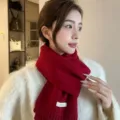 Gezellige rode gebreide wintersjaal voor dames, warme kasjmier look nekwarmer voor koude dagen. - Groot Rood