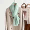 Mint green lace trim scarf for women, elegant lightweight thin shawl for spring and travel wear. - Aqua Green