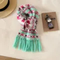 Korean style ins fair isle jacquard fringe knit scarf women autumn winter warm cozy style - Coffee Green