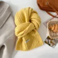 Cozy yellow cable knit wool scarf detail, winter warm stylish soft neck wrap for women. - Milky Yellow
