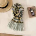 Koreaanse stijl Fair Isle gebreide sjaal met kwastjes winter warme stijlvolle retro patroon doek - Zwart Rijst