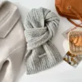 Grijze wolmix kabelgebreide sjaal vrouwen winter warm modieuze gebreide nekwarmer detail - Lichtgrijs