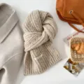 Wol mix effen kabel gebreide sjaal vrouwen herfst winter warme gezellige halswarmer - Melkthee