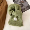 Cozy wool-blend winter knitted scarf in solid green color, soft and warm unisex accessory. - 160cm / Green
