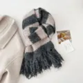 Cozy winter striped tassel knitted scarf, soft imitation cashmere warm neckerchief. - 180cm / Beige Gray