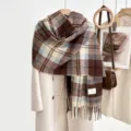 Zachte ruitjes sjaal voor dames herfst en winter, bruine en blauwe kasjmier stijl. - Blauw en Bruin Ruitje