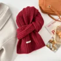 Cozy red cable knit wool winter scarf for women, elegant daily wear fashion neck warmer. - Red