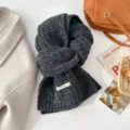 Cozy dark grey wool knit scarf for women, stylish winter warm knitted neck warmer. - Dark Gray