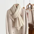Beige lace trim scarf for women, elegant thin solid color shawl, cozy neck wrap. - Beige
