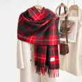 Classic red green plaid winter scarf women soft warm cashmere feel thick tassel neckerchief - Christmas Red