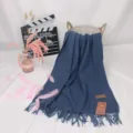Solid blue winter cashmere feel tassel scarf warm thick fashion women casual daily wear - Denim Blue
