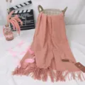Solid color imitation cashmere scarf winter warm tassel shawl pink neck warmer women accessory - Nude Pink