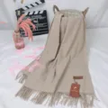 Solid color imitation cashmere scarf with tassels, warm winter shawl for women in beige detail. - Mottled Coffee