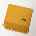 Effen imitatie kasjmier sjaal voor vrouwen, dikke warme winter nekwarmer met stijlvolle franjes. - Gembergeel