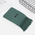 Effen dikke imitatie kasjmier sjaal met franjes, warme omslagdoek voor herfst en winter. - 250.00g / Groen