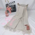 Solid color imitation cashmere scarf for women winter warm tassel shawl beige casual design - Beige