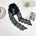 Schwarzer Spitzen schmaler langer Schal florale Bestickung Haarband Halstuch elegante Mode - Schwarz