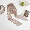 Elegante französische florale bestickte spitze langer schal haarband für frauen, vielseitig. - Kaffee