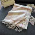 Pink and white plaid wool scarf for women, long thick warm winter shawl and versatile wrap. - Pink and White Checkered / 180cm