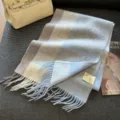 Winter thick warm plaid scarf for women, long cashmere feel tassel shawl and wrap stylish. - Blue and Grey Gradient Plaid / 180cm