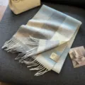 Autumn winter thick warm wool plaid scarf for women men long tassel blue grey shawl. - Grey Blue Grid / 180cm