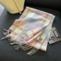 Autumn winter thick warm plaid wool scarf women long tassel shawl cozy fashion soft pastel accessory - Pink, Blue and Coffee Plaid / 180cm