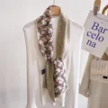 Korean style silk wool skinny scarf with vintage paisley print, elegant narrow long neck scarf. - Paisley