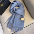 Solid color winter wool scarf with fringe, soft warm thickened long shawl for cold weather. - Sea Salt Blue