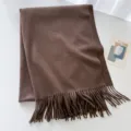Sciarpa invernale in misto lana marrone con frange, scialle morbido caldo e spesso. - Cammello Terra / Circa 200cm