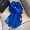 Luxury pure wool winter scarf, solid color thick warm fringed shawl for women and men. - Klein Blue