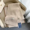 Beige Merinowolle Strickschal Warmer Winter Rippstrick Schal Weich Gemuetlich Variante - Khaki und Weiß
