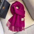 Solid color winter wool scarf warm fringe shawl minimalist versatile women fuchsia - Rose Purple
