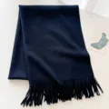 Einfarbiger Winter-Wollmischung Schal Damen, warme dicke kuschelige Fransendecke Halstuch. - Marineblau / Ca. 200cm
